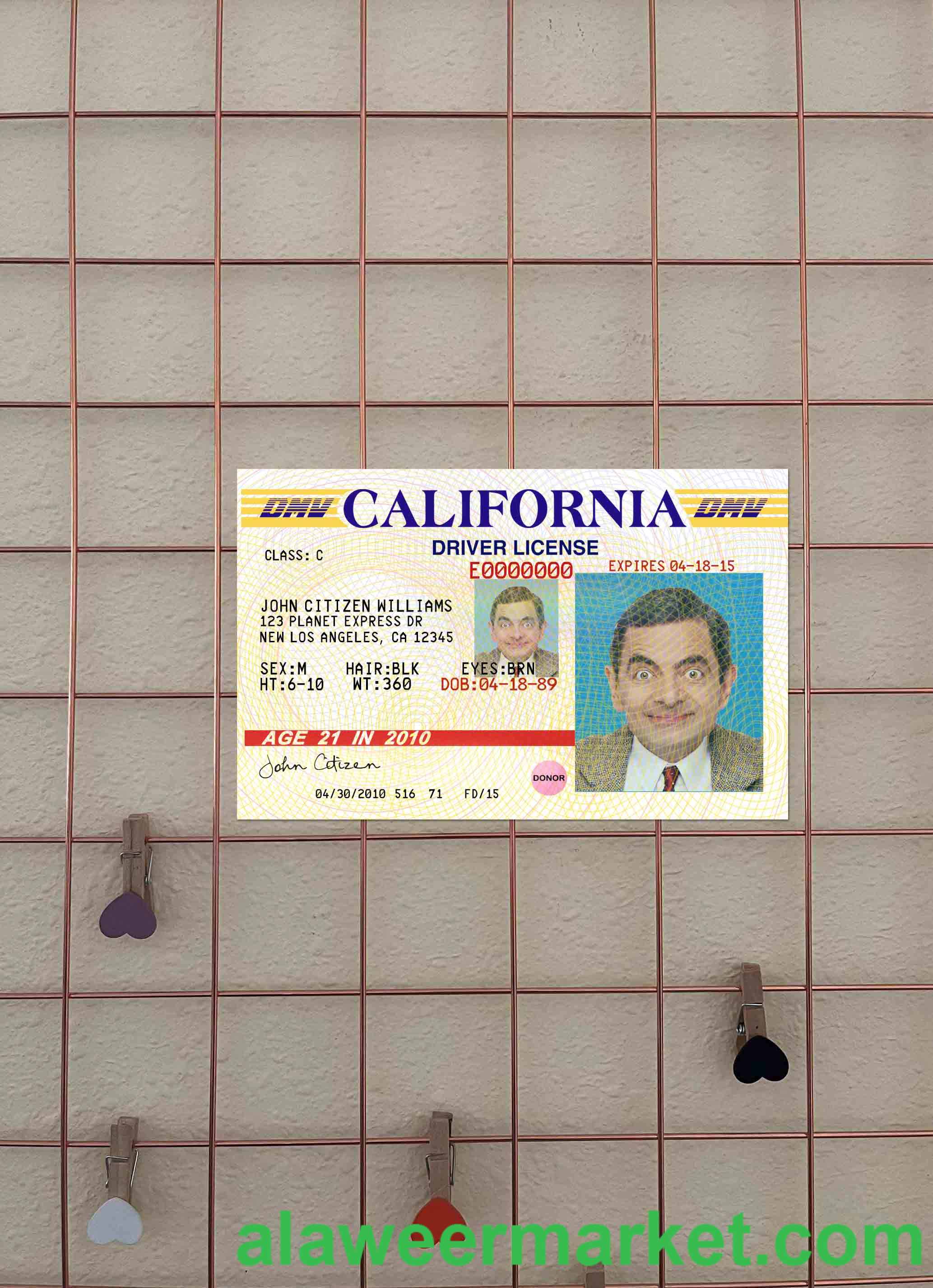 USA California driving license version 3 photolook FRONT